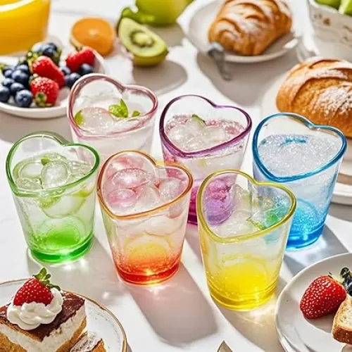 6 Pack Colorful Shot Glasses Set, 1.5oz Heart Shaped Shot Glasses Sets with Heavy Base, for Whiskey, Tequila, Spirits & Liquors Valentine's Day, Bachelor Party (Colorful)