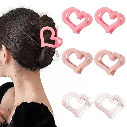 6 Pcs Heart Nonslip Hair Jaw Clips - Cute Hair Styling Accessories for Women's Thin or Thick Hair (Pink)
