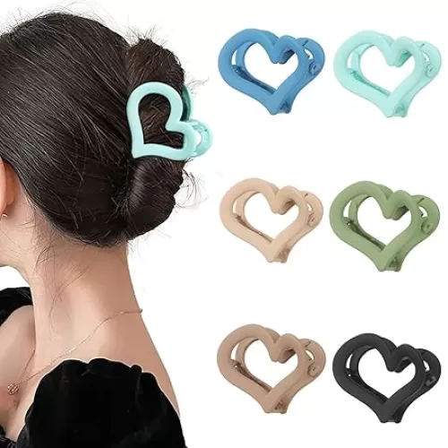 6 Pcs Heart-Shaped Matte Nonslip Hair Jaw Clips - Cute Styling Accessories for Women's Thin or Thick Hair (Multicolour 2)