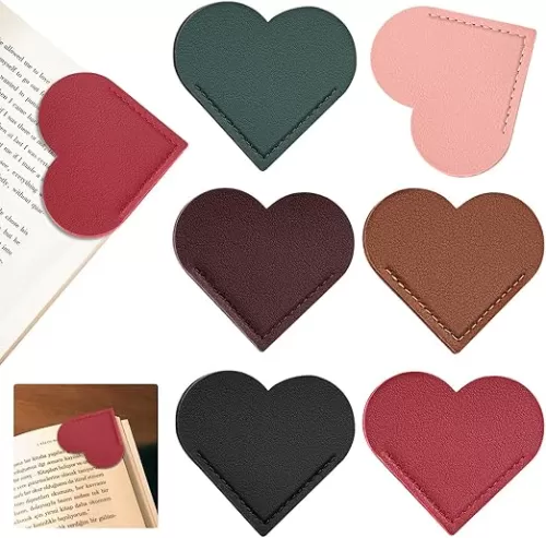 6 Pcs Leather Heart Bookmarks, Cute Heart Bookmark Corner Page Book Marks Book Accessories for Women Teachers Students School Office Home Supplies