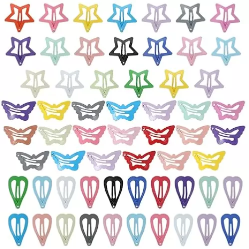 60 Pcs Colorful Hair Clips, Cute Girl Anti Slip Hair Accessories, Starlike, Butterfly, Heart Shaped Children's Button Bow Hairpin(Snap Barrettes for Kids Teens Women)