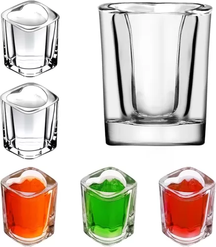 6Pcs 2oz Heavy Base Shot Glasses Sets, 6pcs Cute Heart Shaped Clear Tequila Shots, Mini Square Shot Glass, Espresso Shot Glass (6)