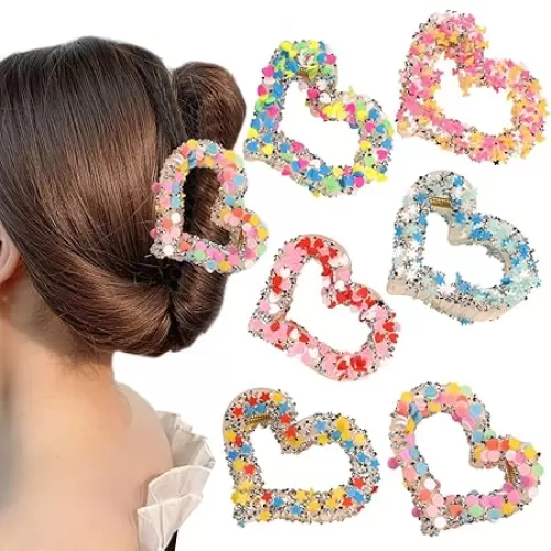 6Pcs Heart Claw Clip Cute Medium Hair Claw Clips Heart-Shaped Nonslip Hair Jaw Clips for Women Girls