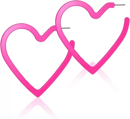 70mm Hot Pink Heart Big Hoop Earring Acrylic Open Large Hoop Earrings C Shape Trendy Earrings Lightweight Statement Ear Jewelry Earring For Women