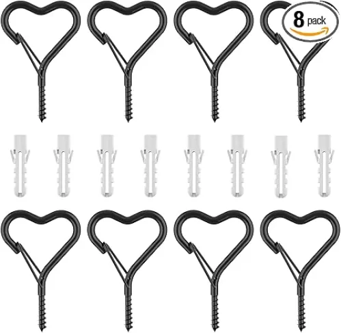 8 Pack Q-Hanger, Screw Hooks for Hanging Outdoor Lights, Q Hanger Hooks with Safety Buckle, Windproof Screw Hooks for Hanging Plants Christmas Lights, Cup Eye Hooks [Heart Shape]