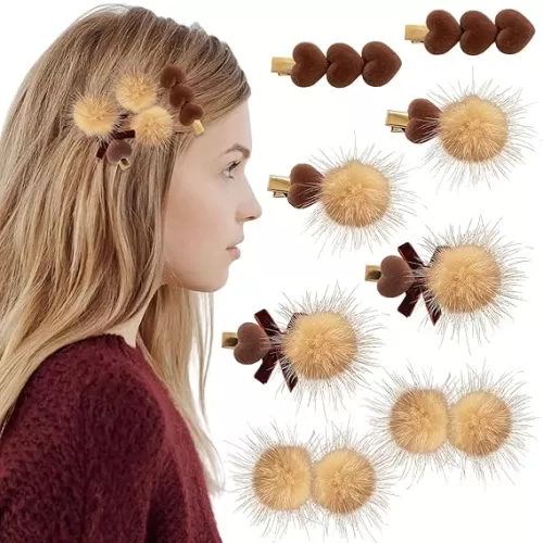 8 Pcs Heart Plush Hair Clips for Women Heart Bow Fluffy Hairball Hair Barrettes Sweet Lovely Hairpins Heart Hair Accessories for Daily Styling Valentine's Day Themed Party