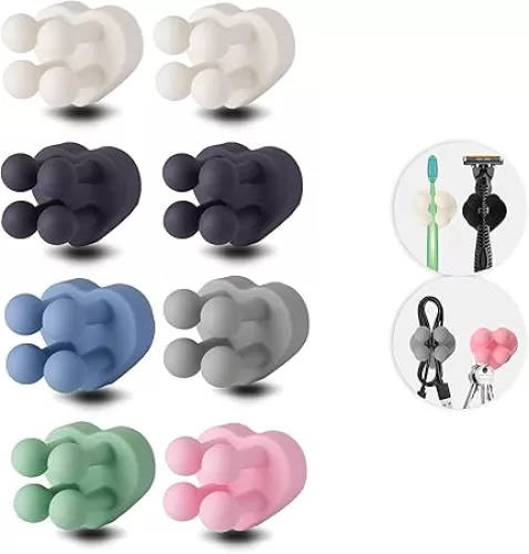 8 Pcs Heart Shaped Waterproof Silicone Toothbrush Holder, Cute Multi-Function Wall Mounted Self Adhesive Utility Hook for Hanging Towel Key Plug Cable for Kitchen Bathroom Home Office Mixed1