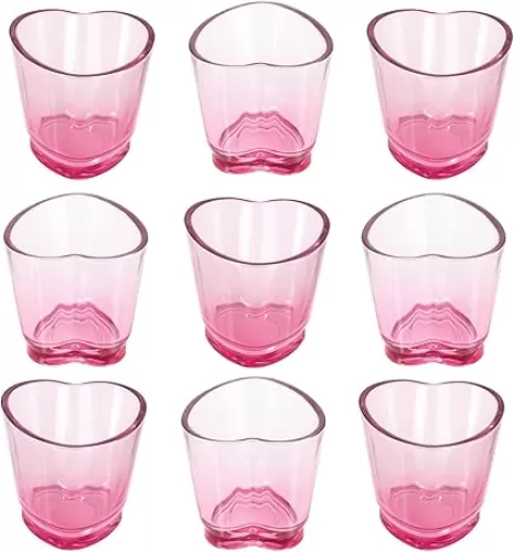 9 Pcs Shot Glasses Set, 1.5 oz/45ml Heart-shaped Drinking Glasses for Whiskey Tequila Vodka and Liquors, Novelty Shot Glasses with Heavy Base for Party, Wedding and Bar(Pink)