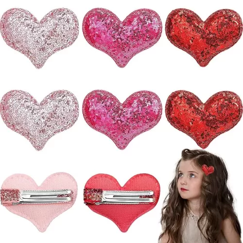 9 Pieces Valentine's Day Heart Hair Clips, Glitter Sequin Heart Hairpins Heart Shape Barrettes for Girls Valentine's Day Wedding Themed Party(Three colors)