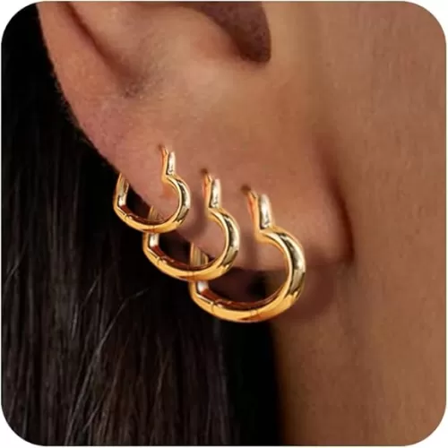 925 Sterling Silver 3 Pairs Heart Earrings Set for Women 14K Gold Plated Hoops, ALEXCRAFT Minimalist Hearts Shaped Small Big Silver Huggie Hoop Trendy Earring Hypoallergenic Thick Chunky Earings