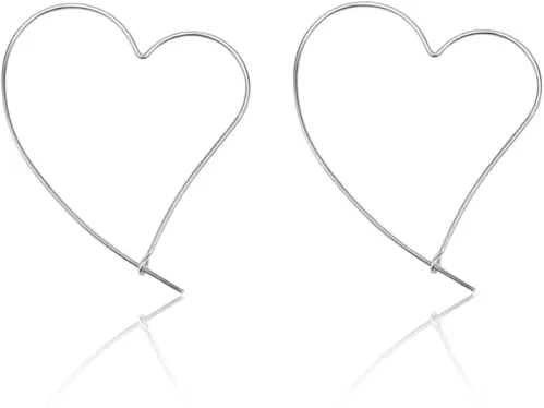 925 Sterling Silver Big Large Heart Hoop Earrings Threader Earrings for Women Thin Wire Lightweight 50mm for Women