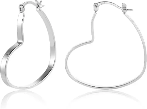 925 Sterling Silver Heart Earrings for Women Girls Hypoallergenic Large Silver Heart Hoop Earrings Lightweight Heart Earrings for Jewelry Gifts（40mm Size）