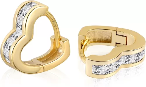925 Sterling Silver Heart Earrings Small Hoop Earrings for Women Cubic Zirconia 14K Gold Plated Hoop Earrings Hypoallergenic Lightweight Earrings Small Huggie Hoops Earrings for Women Trendy