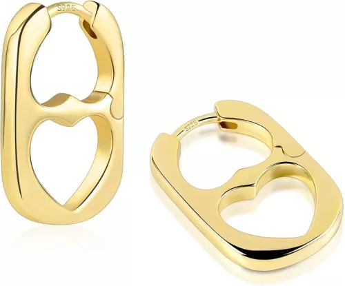 925 Sterling Silver Heart Rectangle Hoop Earrings for Women Trendy Geometric S925 Hypoallergenic Oval Earring 14K Gold Plated Square Huggie Hoops Earings Valentine Jewelry Gifts
