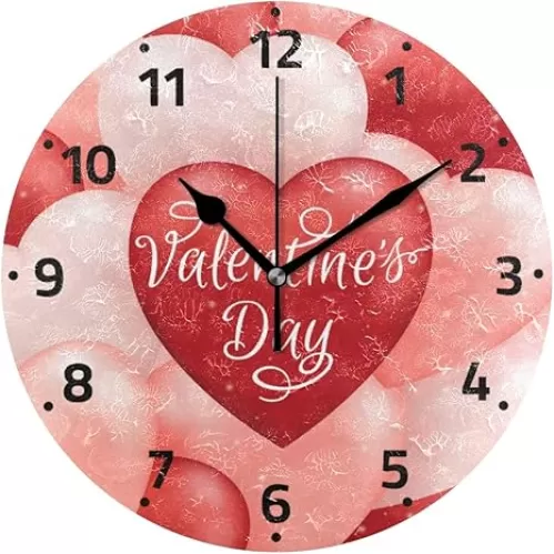 ALAZA Valentines Heart Love Balloon Wall Clock Non Ticking Decorative Desk Clock for Bedroom Kitchen Living Room School Office 9.4 Inch