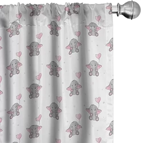 Ambesonne Animal Cartoon Curtains, s Holding Heart Shaped Pink Balloons Girlish Design, Window Treatments 2 Panel Set for Living Room Bedroom, Pair of - 28" x 84", White Pink
