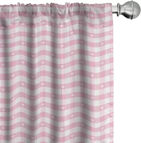 Ambesonne Checkered Curtains, Romantic Pattern with Little Hearts Girlish Design, Window Treatments 2 Panel Set for Living Room Bedroom, Pair of - 28" x 84", Pink White