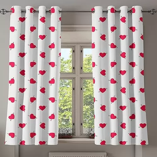 Ambesonne Valentine`s Day Grommet Curtain, Cartoon Hearts with Arrows Love Passion and Romance Pattern, Decorative 2-Panel Window Drapes for Bedroom Living Room, 50" x 54", Dark Coral Brown White