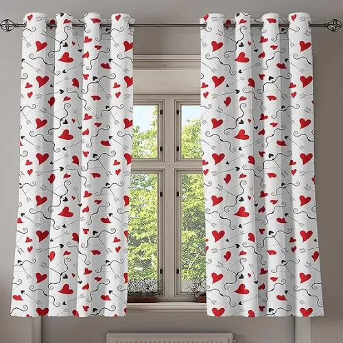 Ambesonne Valentines Grommet Curtain, Arrows of Cupid Mythological Concepts Hearts with Love and Adoration Themes, Decorative 2-Panel Window Drapes for Bedroom Living Room, 50" x 63", Black Red White