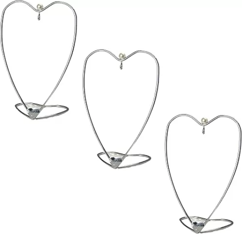 BANBERRY DESIGNS Heart Shaped Christmas Chrome Ornament Stands - Pack of 6 Hangers- 5.5" H with a 3 3/4" Hanging Height