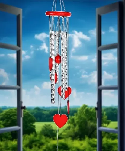 BEZAVO Heart Shape Wind Chime, Wind Chimes Outdoor Deep Tone, Sympathy Wind Chimes for Outside, Gifts for Mother Mom Women, Garden Home Yard Hanging Decor (26" Red)