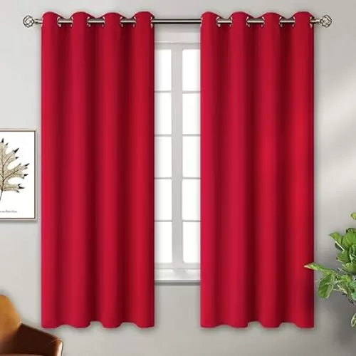 BGment Red Blackout Curtains 63 Inch Length 2 Panels Set, Grommet Thermal Insulated Room Darkening Curtains for Bedroom, Each 46 x 63 Inch