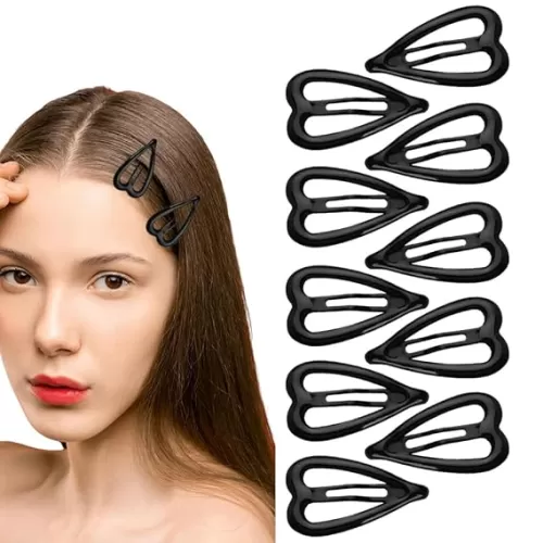 Black Heart Shaped Snap Hair Clips for Women Girls Y2K Hair Pins Barrettes Hairpins Hollow Heart Snap Clips Goth Gothic
