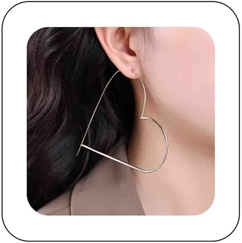 Boho Large Heart Hoop Earrings Gold Hollow Heart Hoop Earrings Heart Shape Hoop Earrings Gold Heart Wire Earrings Oversize Open Heart Earrings Geometric Wire Earrings Jewelry for Women