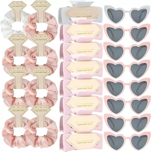 Bridesmaid Scrunchies Proposal Gifts Bachelorette Hair Claws Clips Girls heart sunglasses for Wedding Party Favors (White&Dusty Blue)