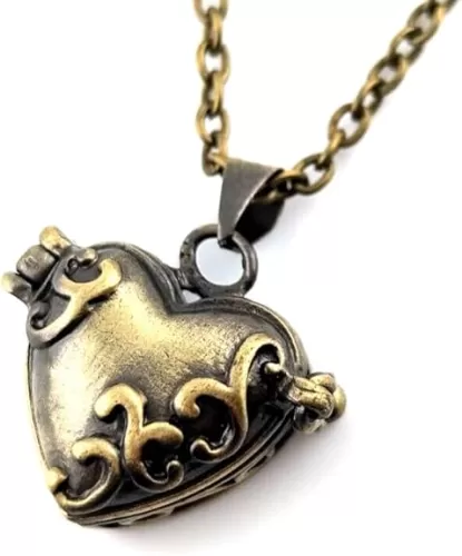 Bronze Heart Shaped Locket little prayer box pendant on 20" long chain necklace