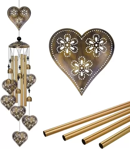 Bronze Heart Wind Chimes Decor, Mobile Blessing Wind Bells Decorate, Sympathy Wind Catcher, Memorial Gifts for Mom, Grandma, Woman (Housewarming/Outside/Indoor/Home/Room/Porch/Yard/Garden Decoration)