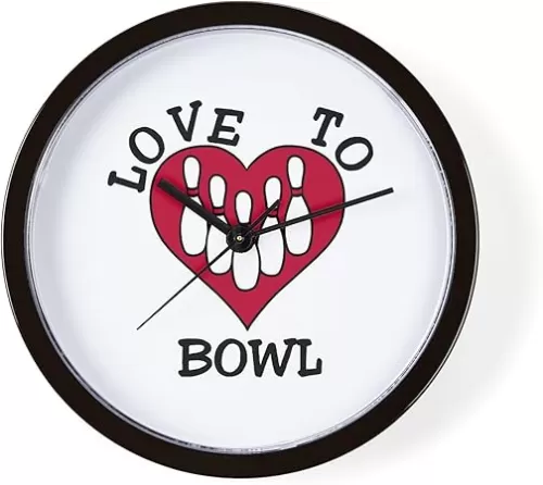 CafePress Bowling Pins Heart Love 10" Wall Clock for Livingroom, Kitchen, or Office
