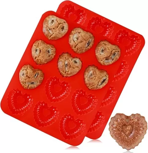 CAKETIME Heart Silicone Mold, Heart Shaped Silicone Muffin Pan Nonstick Cupcake Pan for Valentine's Day Baking Cupcake, Tartlets, Egg Bites, Muffin, Chocoalte, Soap (Red)