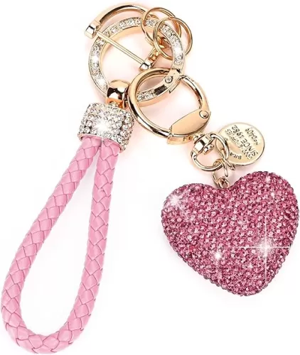 Car Keychain for Women with Rhinestone Heart Shape Bling Girl Cute Keychain for Christmas, Personalized Gift