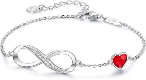 CDE Infinity Heart Birthstone Charm Link Bracelet for Women 925 Sterling Silver Adjustable Mother's Day Gift Anniversary Birthday Jewelry for Wife Girlfriend Her