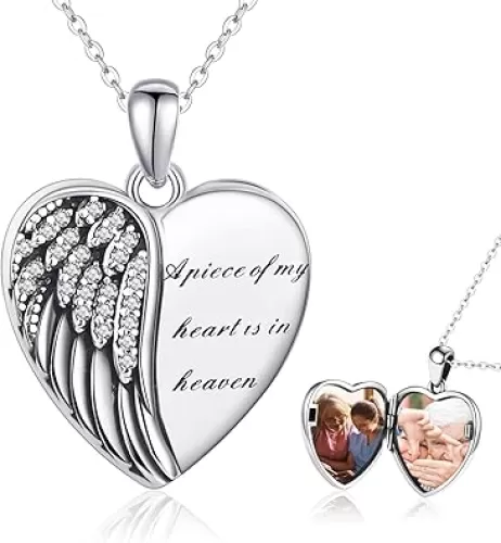 CHENGHONG Heart Pendant Locket Necklace 925 Sterling Silver Personalized Locket Necklace That Holds Pictures Photo Memorial Memory Jewelry Gifts for Women