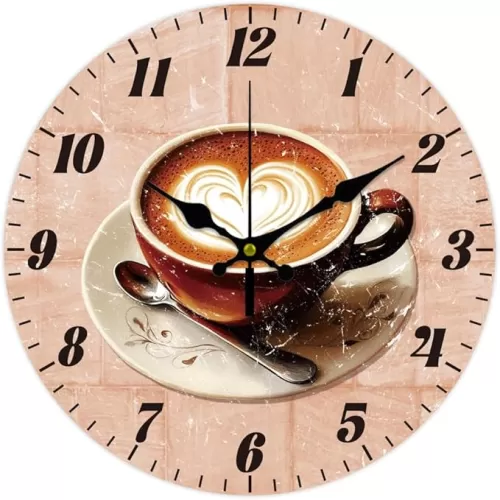 CHGCRAFT 12inch Coffee Heart-Shaped Latte Art Wall Clock Battery Operated Silent Non Ticking Round Decorative Clock for Office Home Living Room Bedroom Bathroom Kitchen Decor, Coffee