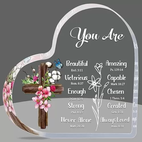 Christian Gifts For Women, Inspirational Religious Gifts With Bible Verse, Spiritual Encouragement Gifts, Gift For Women, Friend Mom, Sister Acrylic Hearts Plaques