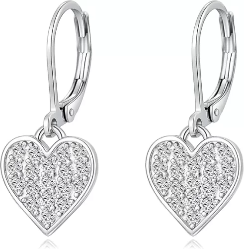 CiNily Multi-Color Cubic Zircon Heart Dangle Drop Earrings for Women - Hypoallergenic Leverback Hoop Earrings - Valentine Gifts - 14K White Gold | Yellow Gold