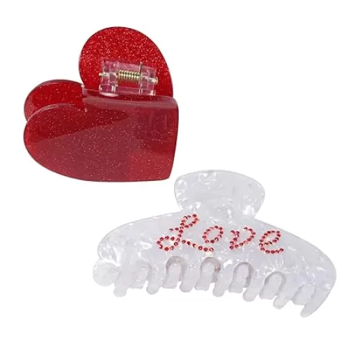 Claw Clips for Women Heart Hair Claw Clip Pearlescent Hair Claws Resin Hair Clip Cute Valentines day Hair Accessories Pack of 2