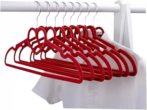 Clothes Hangers Hangers Suit Hangers 10 Piece Flocking Hangers Heart Shaped Non-Slip No Trace Clothes Pants Organizer Hanger Seamless Garment Hangers Coat Hangers, 42*21cm, Red