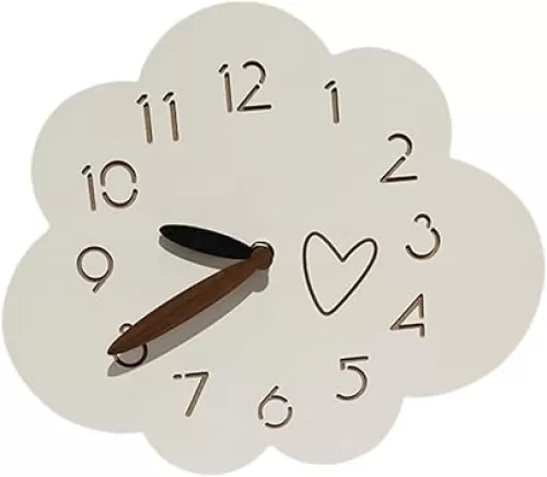 Cloud Wall Clock Wood Hanging Clock, Wall Decor, Decorative Clock Wall Watch for Nursery Home Kids Room Living Room Decoration, with Heart Pattern