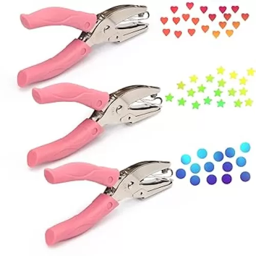 Coolrunner 3-Piece Metal Single Hole Paper Punch - DIY Handheld Punch with Circle/Star/Heart-Shaped Hole Makers