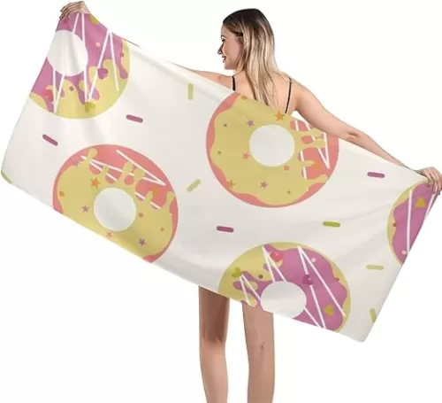 Cute Heart Donut Shaped Beach Towel Oversized 29x58in Large Pool Towel Lightweight Soft Absorbant Sand Free Fast Dry Beach Blankets Bath Towel for Travel Swim Pool Yoga Gym Camping