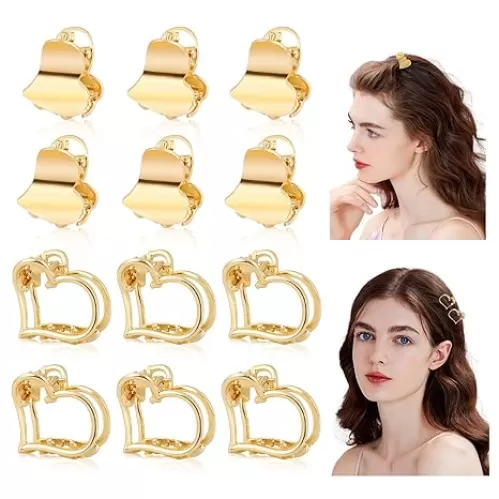 CWJCYTNSN 12PCS Mini Heart hair Claw Clips, Gold Small Metal Hair Clips, Cute Tiny Hair Clips for Thin Thick Hair, Little Love Hair Jaw Clamps for Women Girls Teens Hair Accessories