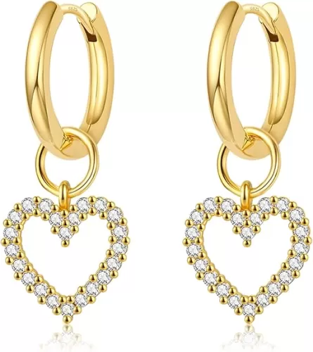 DAILY VIBES Cute Dangle Huggie Earrings for Women 925 Sterling Silver Post Dainty 14K Gold Plated Mini CZ Butterfly Star Cross Heart Charm Drop Cartilage Small Hoop Earrings