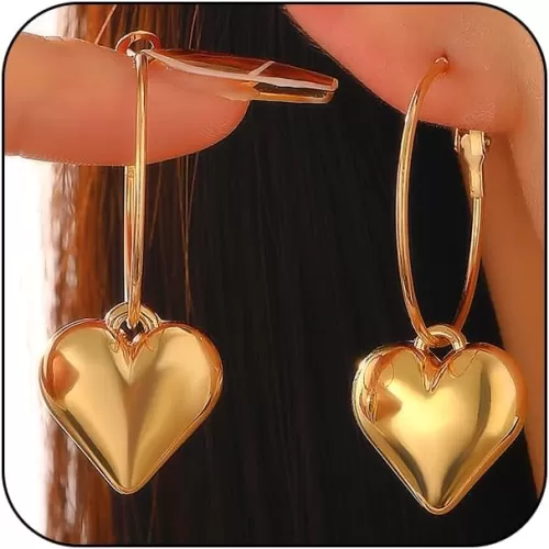 Dainty Gold Heart Drop Earrings for Women Trendy, Charm Silver Love Heart Drop Dangle Earring Big Hoop Earrings Exquisite Prom Valentine Jewelry Gifts