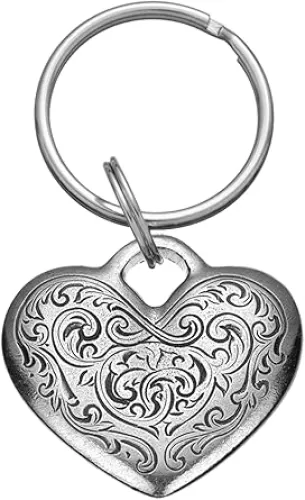 DANFORTH Florentine Heart Keychain Handcrafted Pewter Love Keychain For Her – 1 ½” Tall, Made In USA