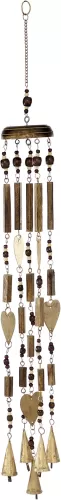 Deco 79 Metal Heart Windchime with Beads and Cone Bells, 4" x 7" x 33", Gold