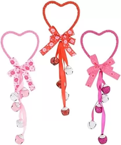 Door Knob Heart Shaped with Bells (Includes ST Obrtnicki Artikl) Happy Valentine's Day Love Decor Decoration (Bundle of 3)